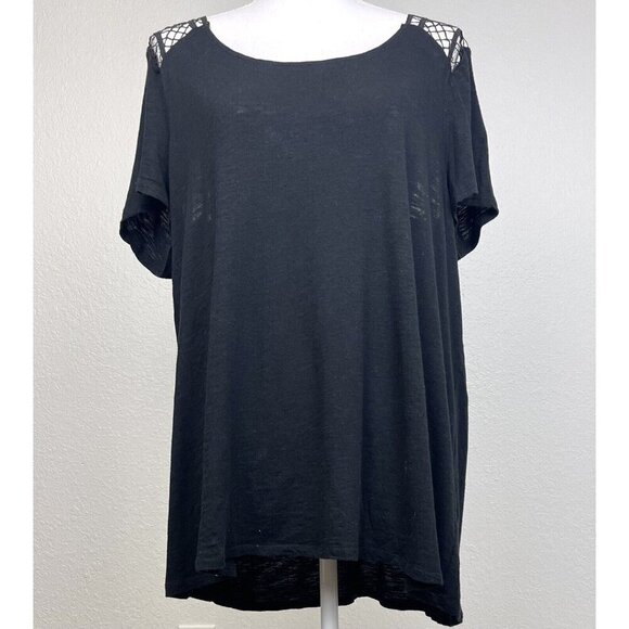 TORRID Womens Plus SIZE 0 Black Knit Modal Blend S/S Crochet Back Hi-Lo T-SHIRT - Picture 1 of 5